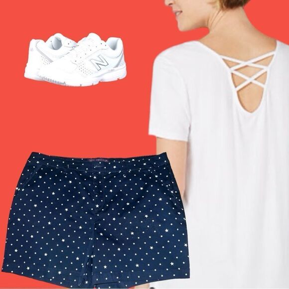 Gloria Vanderbilt new dark blue shorts with white stars and side pockets ! - Picture 1 of 7